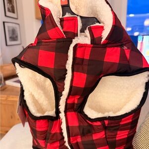 Red and Black Plaid Vest with Sherpa Lining